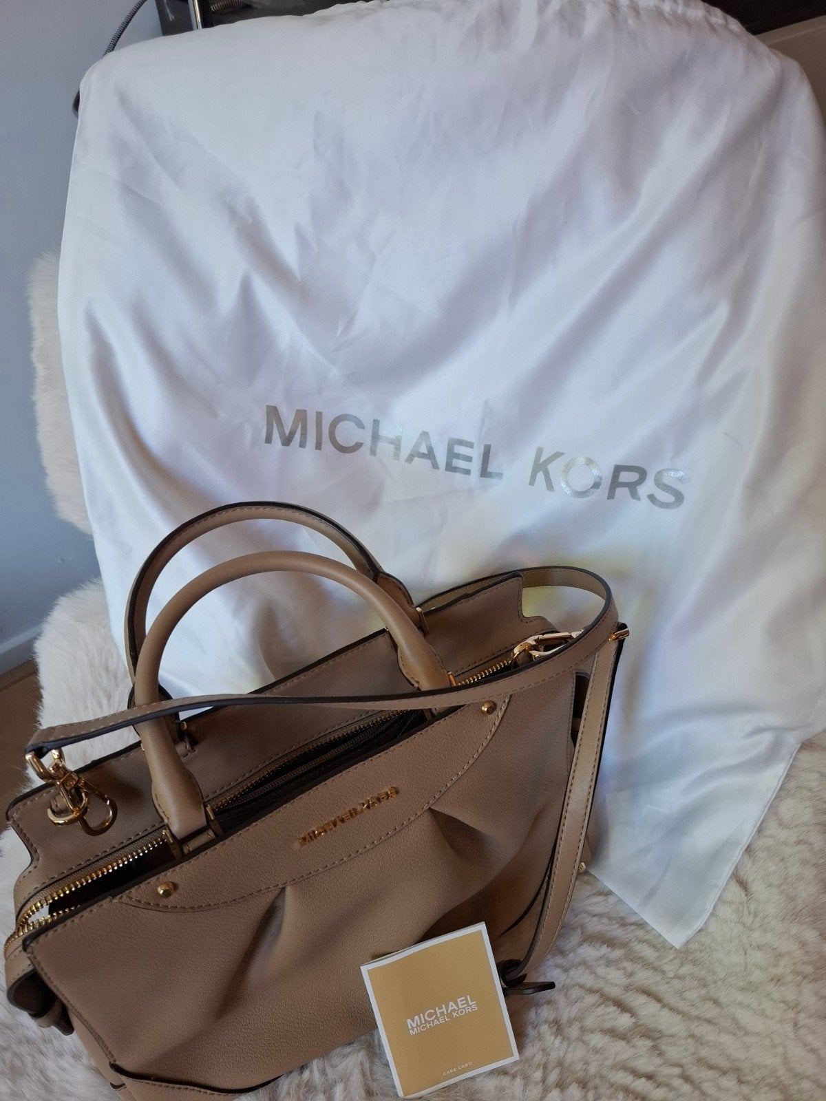 Michael Kors Medium Leren Satchel Tas - Camel, Bruin, Ophalen of Verzenden, Zo goed als nieuw, Michael Kors