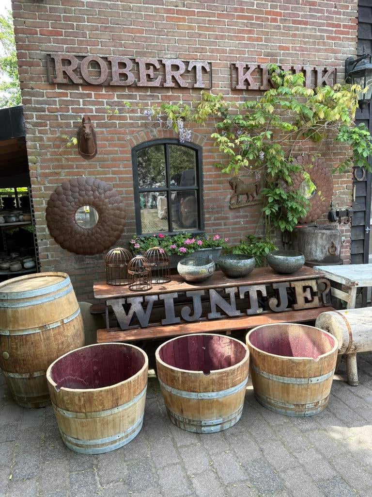 1/2 eikenhout wijnvat / plantenbak / regenton, Ophalen, Gebruikt, 75 tot 150 liter, Nvt