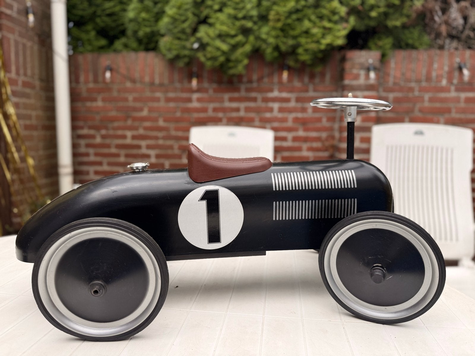 Retro Roller Loopauto Zwart - Vintage Raceauto voor Kinderen, Ophalen, Zo goed als nieuw, Loopvoertuig