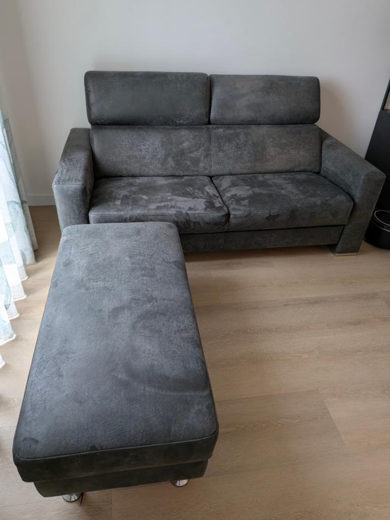 Tweepersoons bank met opbergruimte en hocker, Ophalen, Gebruikt, Modern, Functioneel, 150 tot 200 cm