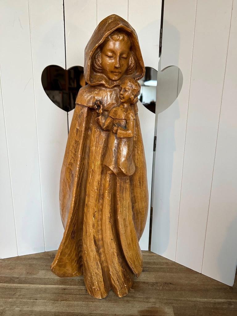 Depose Cioni Italiaans keramiek beeld Madonna met kind, Gemerkt, Steen of Keramiek, Beeld, Bruin