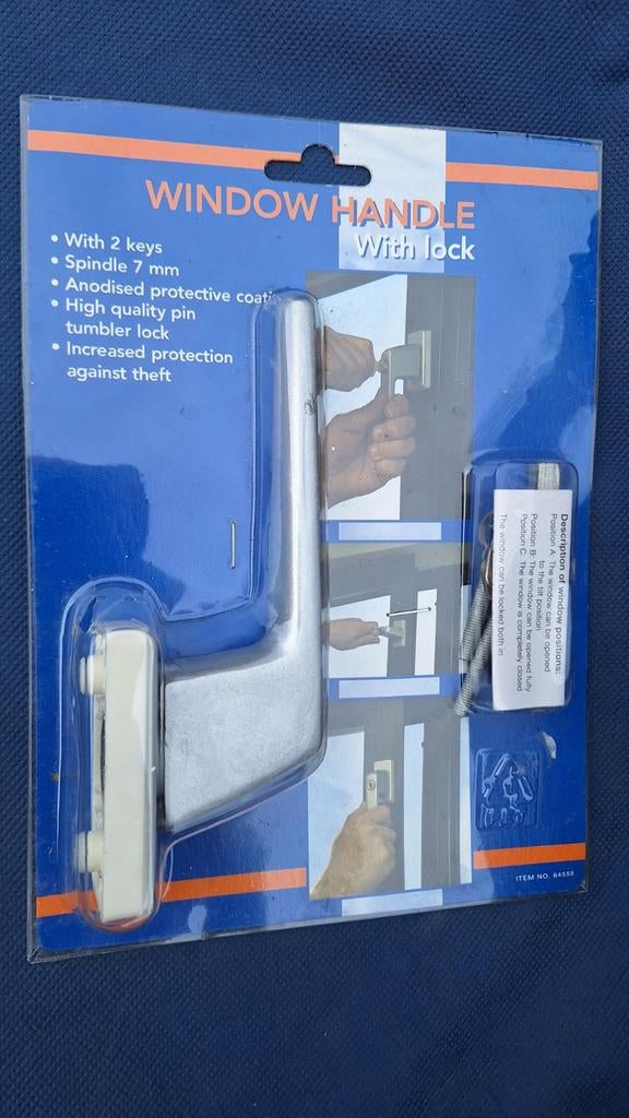 Nieuwe raamklink met slot en 2 sleutels - 7mm spindel, Ophalen of Verzenden, Nieuw, Overige materialen, Klink of Kruk