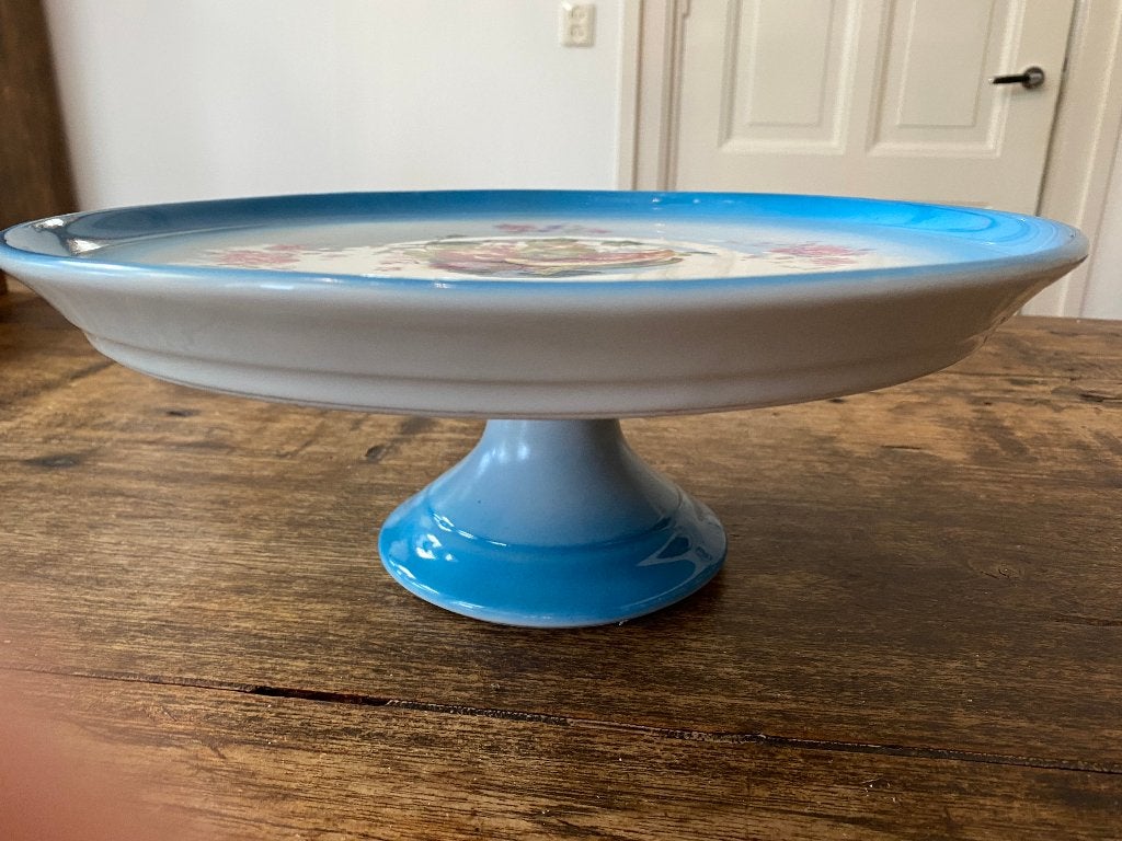 Brocante taartplateau/taartstandaard/gebakschaal op voet, Ophalen of Verzenden