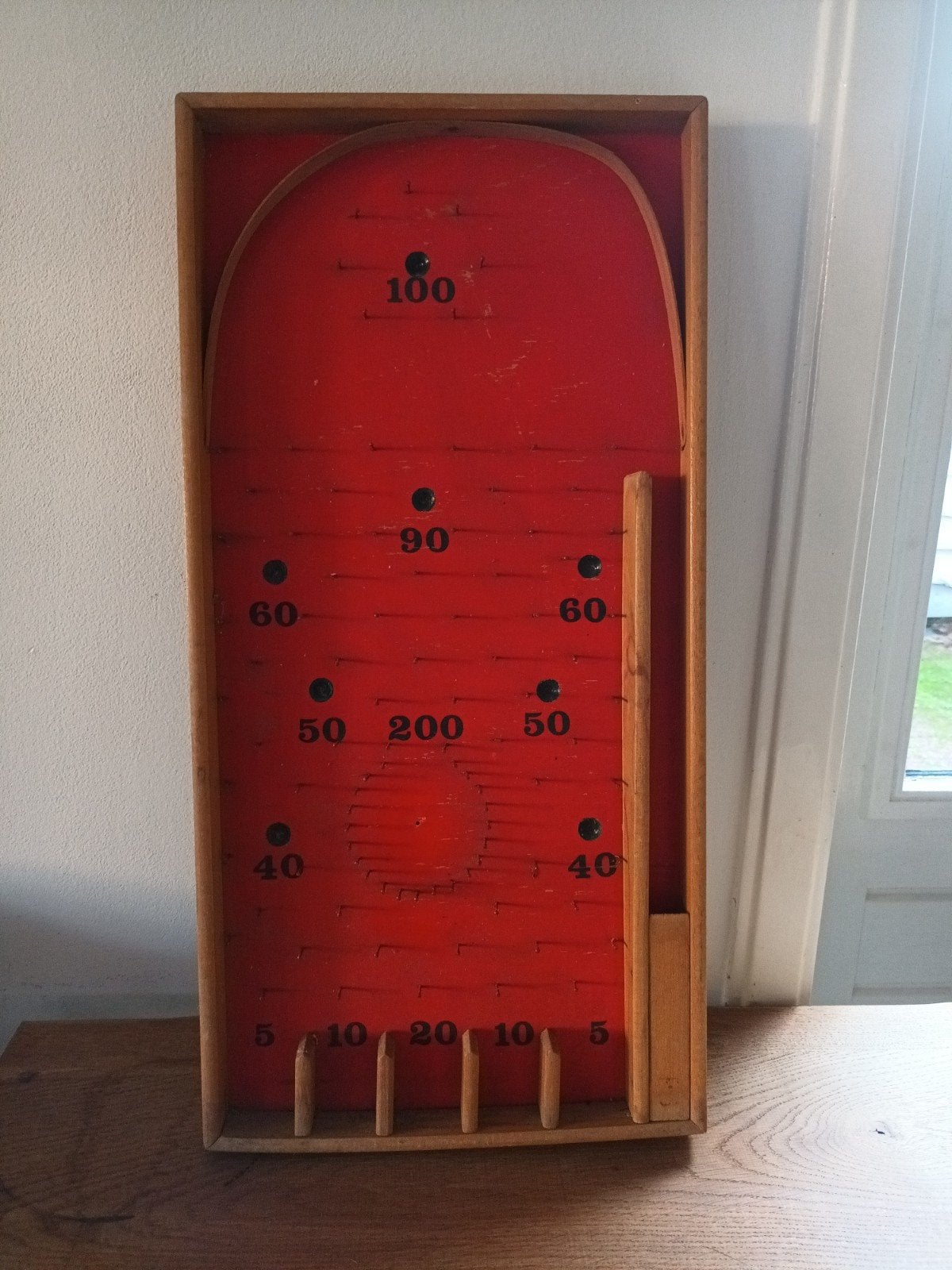Vintage Houten Knikkerspel / Trekbiljart (Jaren '50/'60), Antiek en Kunst, Ophalen