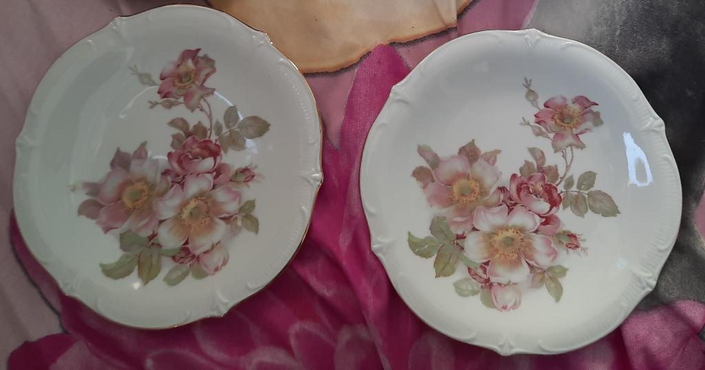 2 vintage Bavaria Wild rose bordjes met gouden rand, Ophalen of Verzenden, Zo goed als nieuw, Bord(en), Overige stijlen