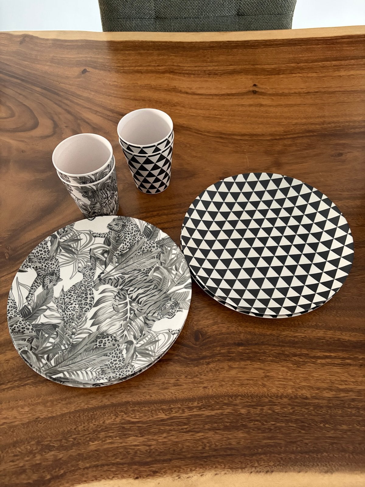 Melamine ontbijtset met jungle- en geometrisch design, Ophalen, Overige materialen, Nieuw, Overige stijlen