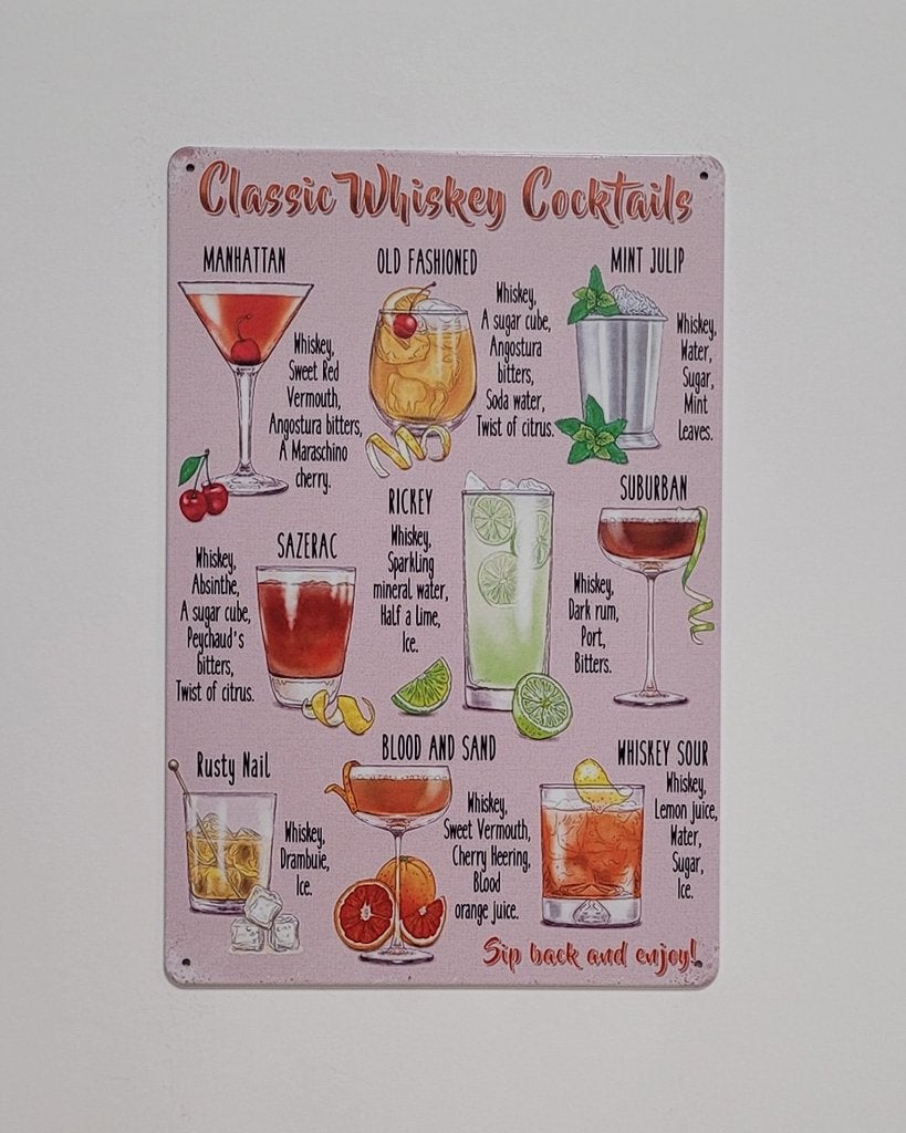 Whiskey Cocktails recepten reclamebord van metaal wandbord, Info@deconoord.nl, Deco Noord, Nieuw, Ophalen of Verzenden
