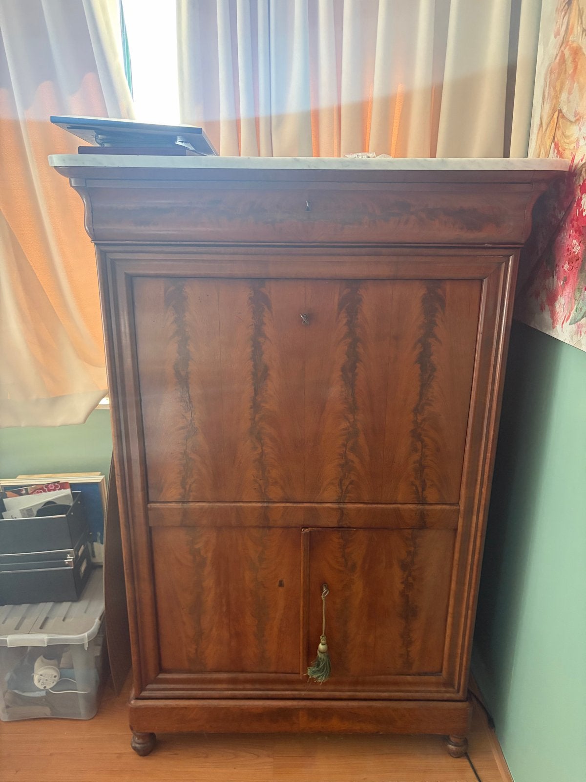 Antieke Mahoniehouten Secretaire met Marmeren Blad, Antiek en Kunst, Antiek | Meubels | Kasten, Ophalen