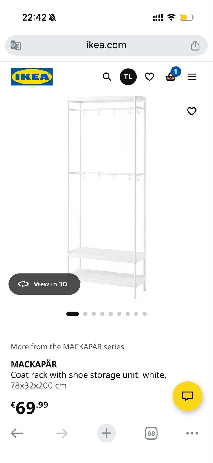 IKEA MACKAPÄR Kapstok met schoenenrek, wit, z.g.a.n., 200 cm of meer, Ophalen of Verzenden, Zo goed als nieuw, Metaal