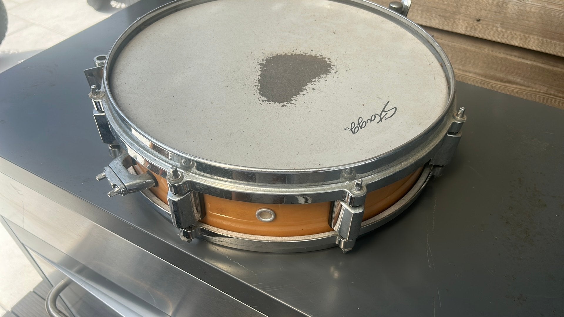 Piccolo snare 14 inch 8 spanners houten ketel, Ophalen, Zo goed als nieuw, Trommel