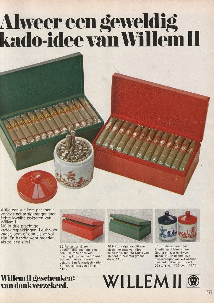 Retro reclame 1969 Willem II sigaren pot presenteerpot, Verzenden, Overige typen