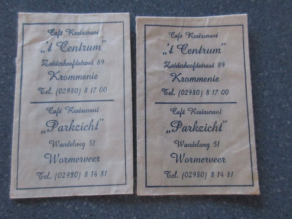 2 x Wormerveer/Krommenie, café-rest. Parkzicht/'t Centrum, Verzenden