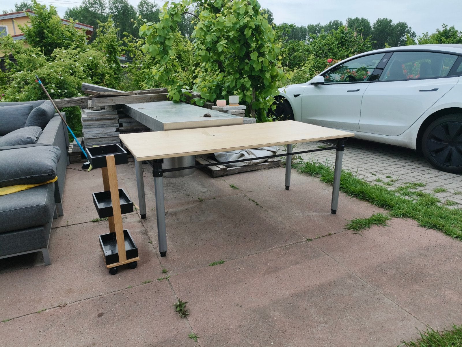 Houten bureau verstelbare hoogte, Tuin en Terras, Tuintafels, Ophalen, Gebruikt, Rechthoekig