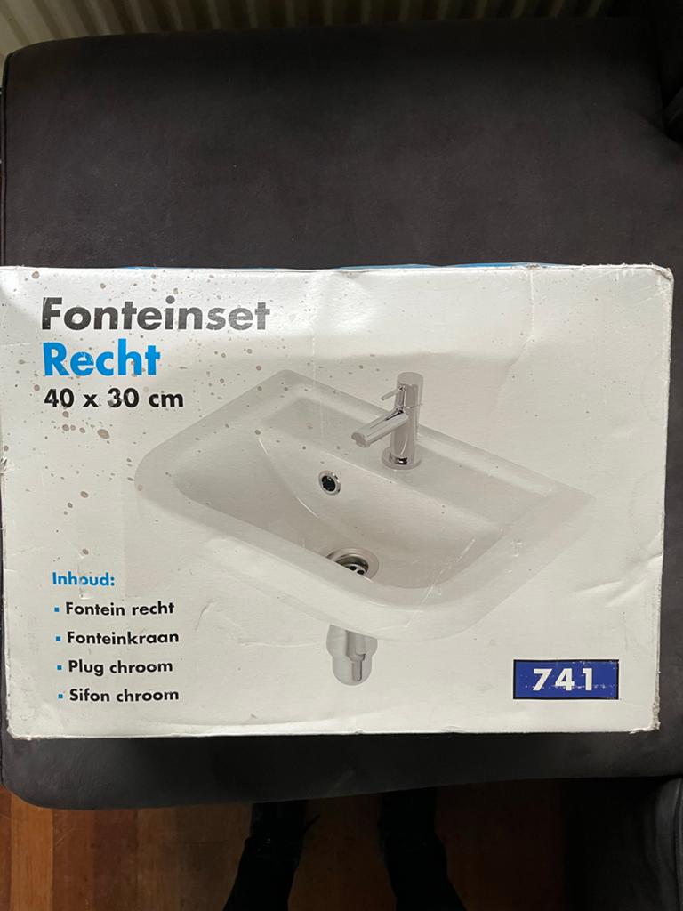 Fonteinset Recht 40 x 30 cm - Compleet in verpakking, Ophalen, Nieuw, Chroom, Wastafel