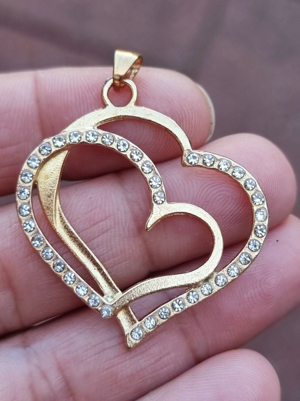 Vintage 1980 hart pendant met steentjes, Ophalen of Verzenden, Zo goed als nieuw, Hart, Zilver