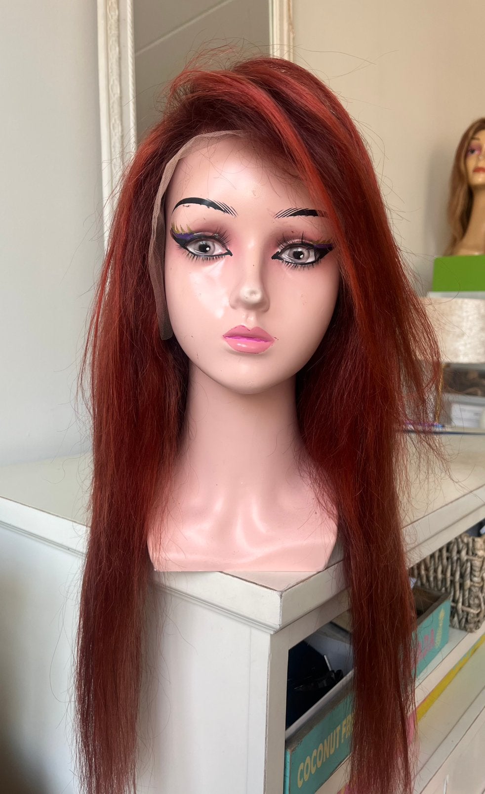 100% echt haar, lace wig, rood, nieuw,, Ophalen of Verzenden, Zo goed als nieuw, Pruik of Haarverlenging