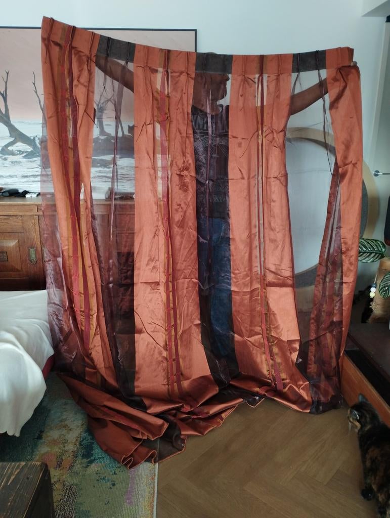 Koperkleurige vitrages - 2 stuks (176x232 cm), Huis en Inrichting, Stoffering | Gordijnen en Lamellen, Ophalen