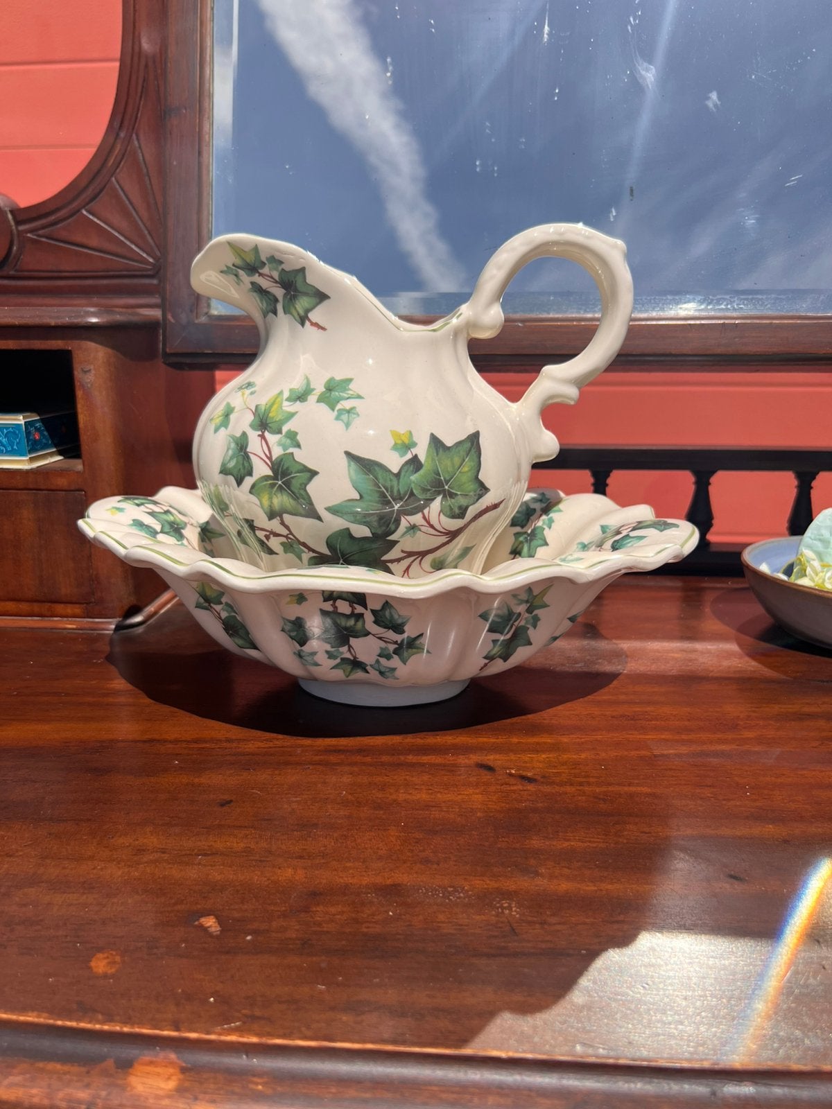 Antieke Staffordshire Ironstone Waskom & Kan Ivy, Ophalen