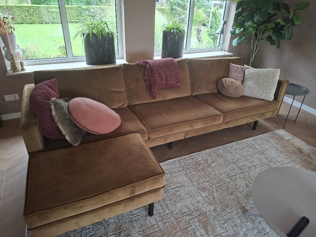 Woood velours honingmosterd bank, Ophalen, Driepersoons, 75 tot 100 cm, Zo goed als nieuw