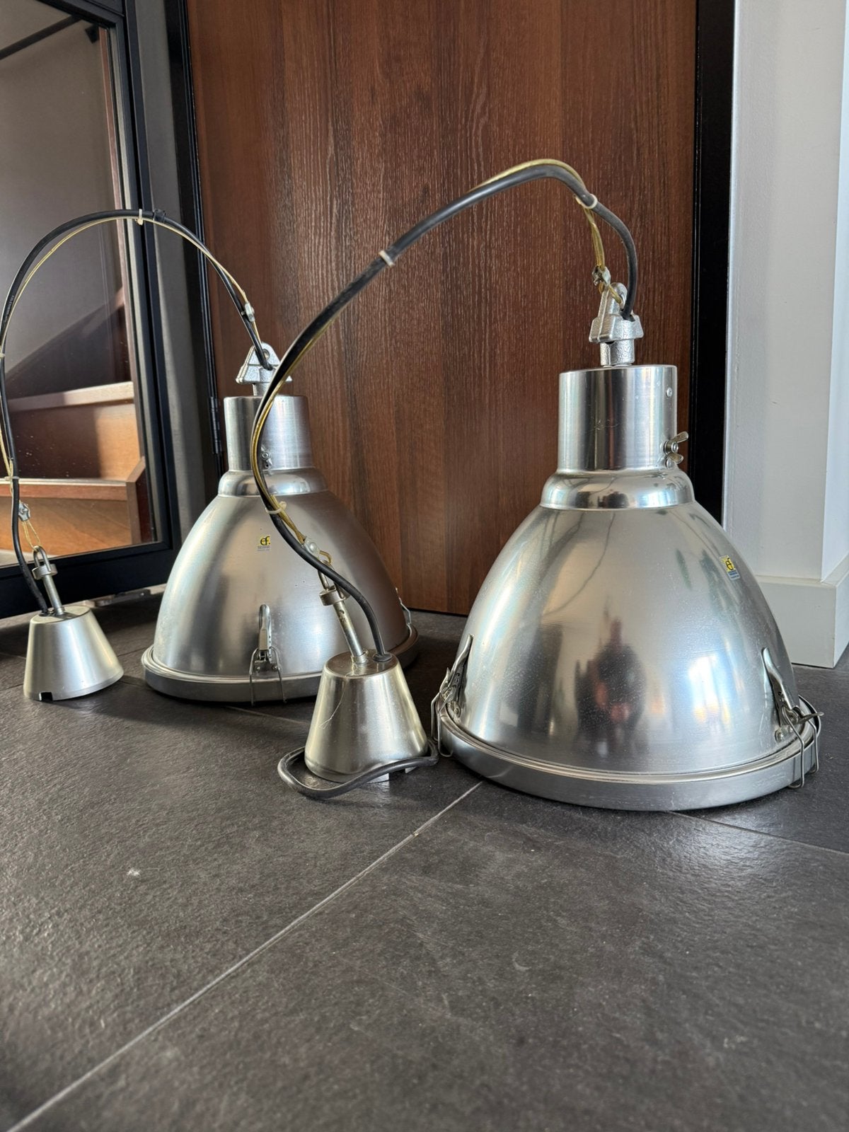 Unieke industriële Hanglampen 2 stuks, Ophalen of Verzenden, Zo goed als nieuw, Minder dan 50 cm