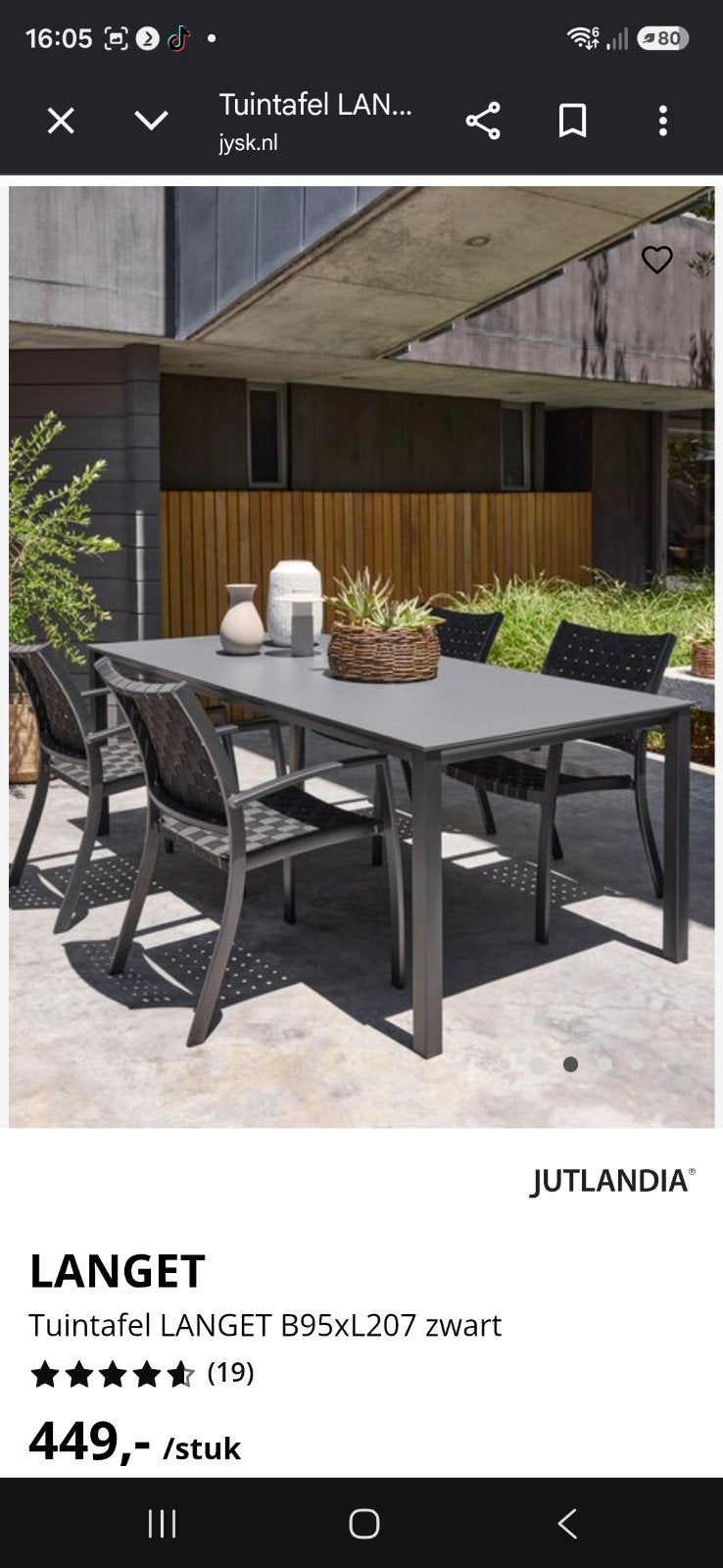 Nieuwe tuintafel LANGET B95xL207 zwart (JYSK), Tuin en Terras, Ophalen, Nieuw, Rechthoekig, Metaal