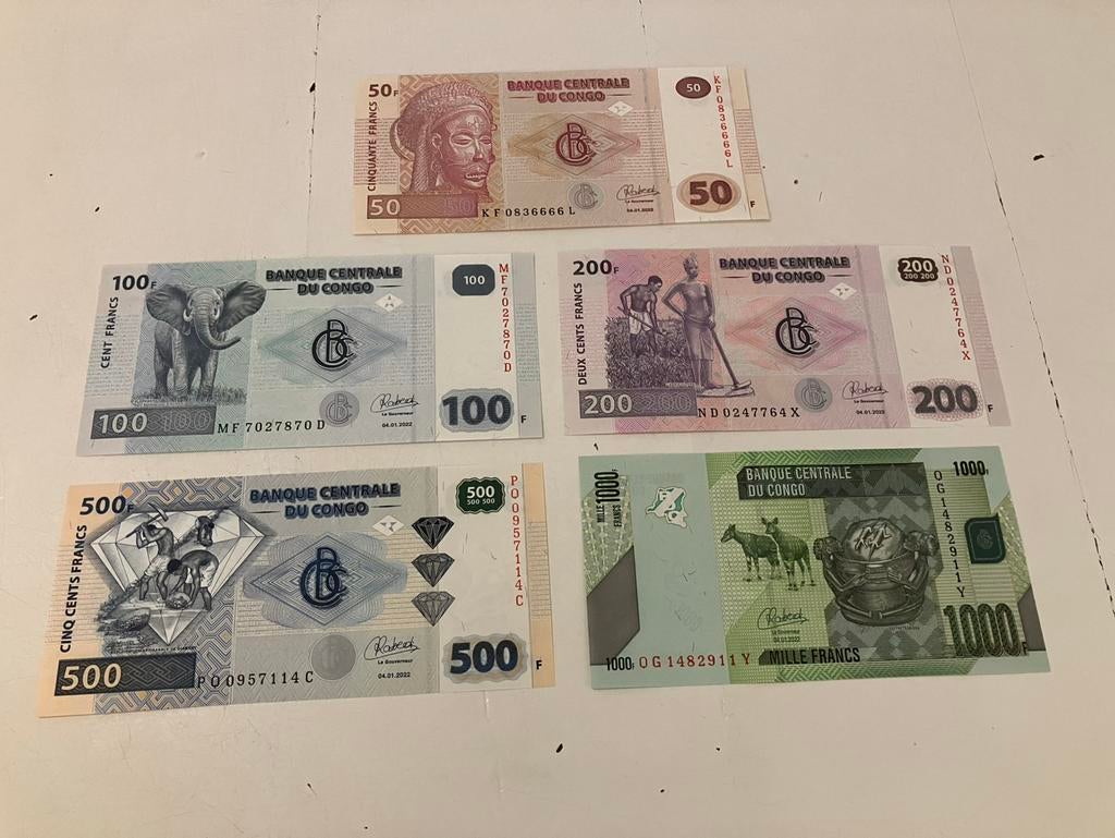 Congo 50, 100, 200, 500, 1000 Francs., Ophalen of Verzenden, Overige landen, Setje