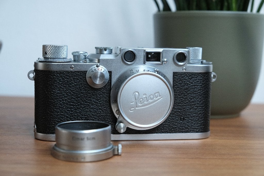 Leica IIIC + Elmar 5cm f/3.5 + accessoires (vintage), Audio, Tv en Foto, Fotocamera's Analoog, Ophalen of Verzenden, Gebruikt