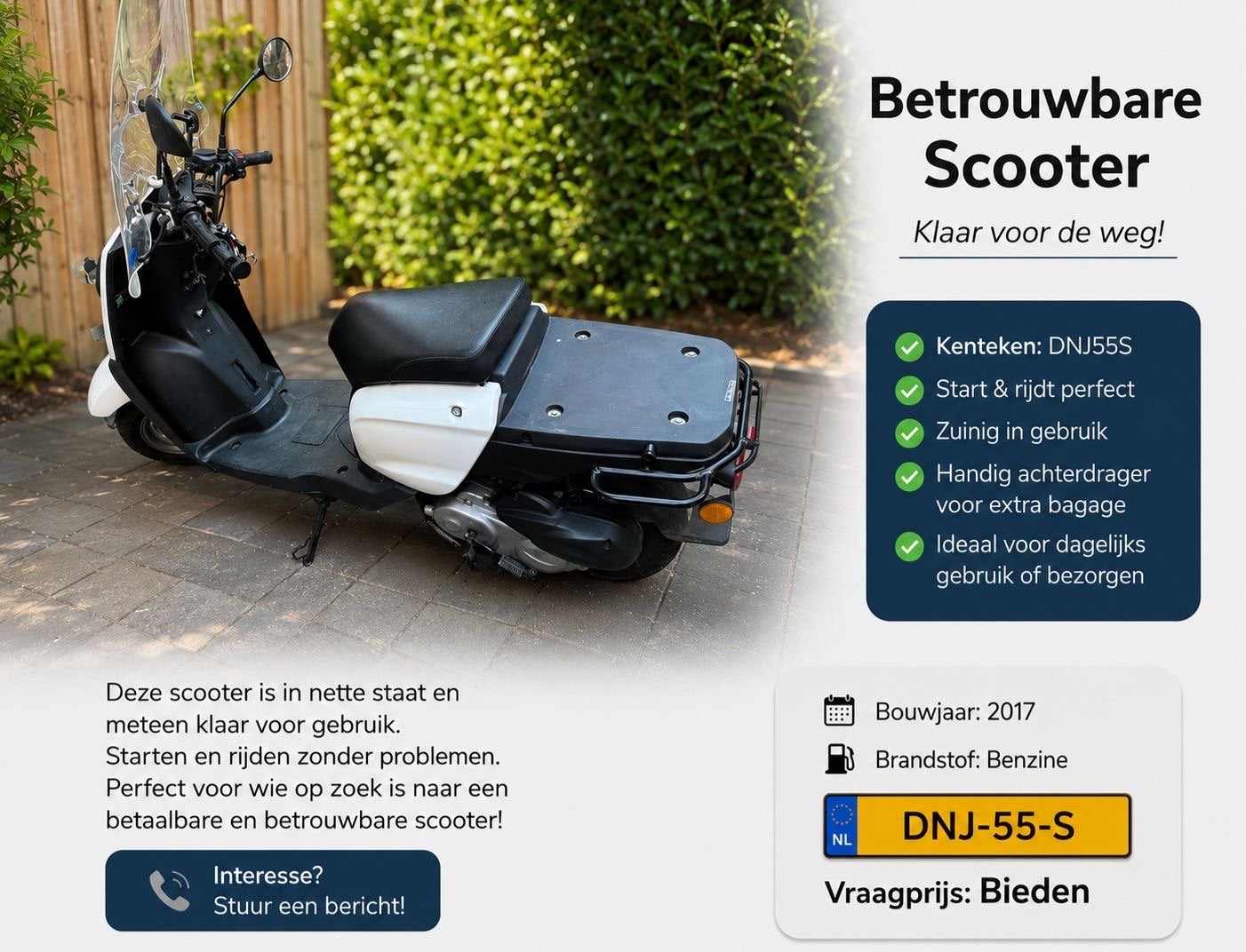 Nette en goed onderhouden scooter - Bouwjaar 2017, Fietsen en Brommers, Ophalen, Gebruikt, Benzine, Overige merken
