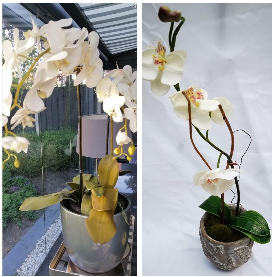 2 Kunst Phalaenopsis Kunstplant orchidee 60 cm met bloempot, Ophalen of Verzenden, Zo goed als nieuw, Binnen