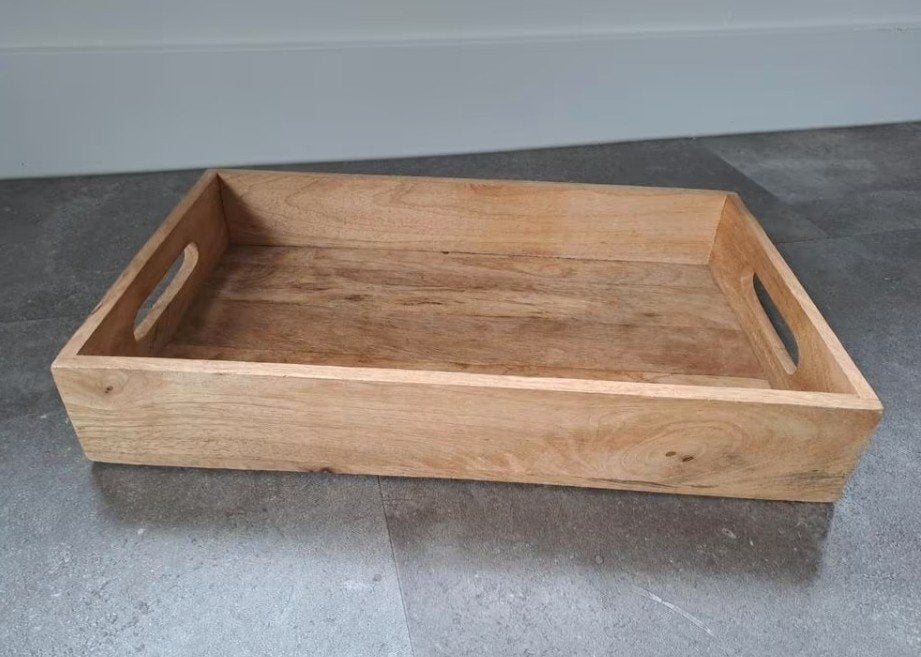 mangohout,houten dienblad,decoratie,landelijk,serveerplateau, Met handvatten, Ophalen of Verzenden, Zo goed als nieuw, Dienblad