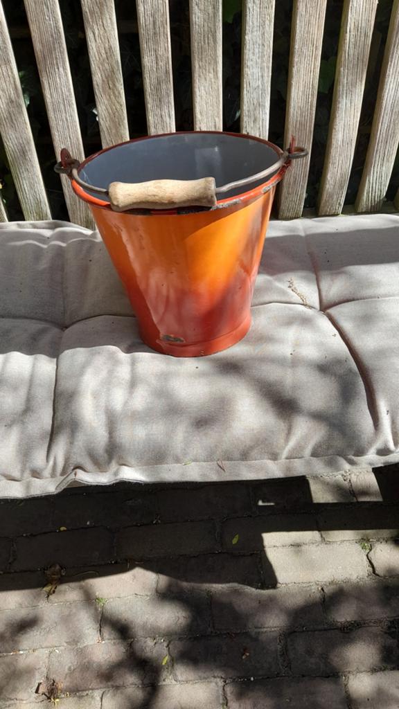 Vintage geëmailleerde emmer - Oranje/Rood, Ophalen