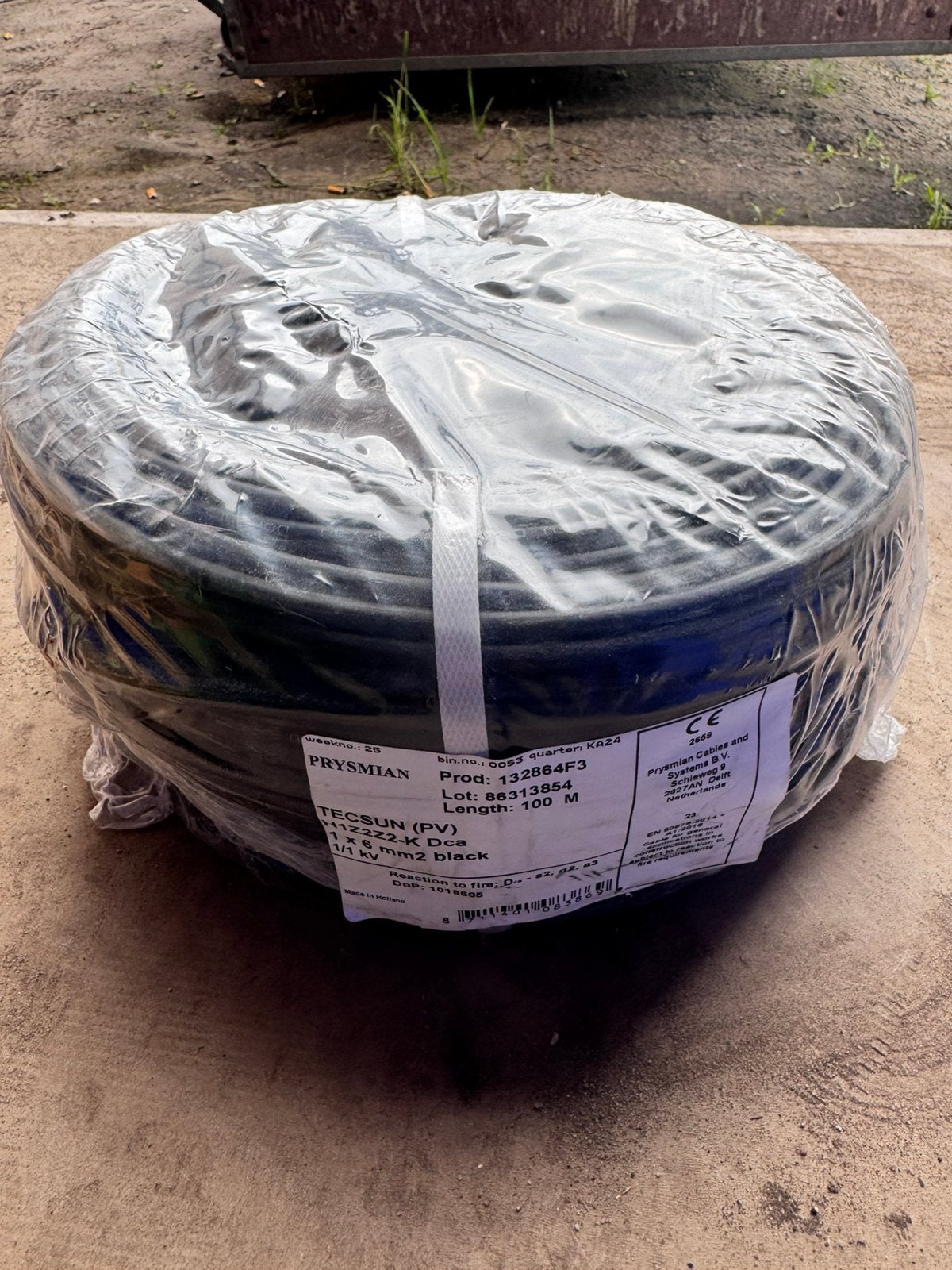 Draka TECSUN solarkabel zwart 1x6mm rol 100m - 132864F3, Doe-het-zelf en Verbouw, Elektra en Kabels, Ophalen, Nieuw, Kabel of Snoer
