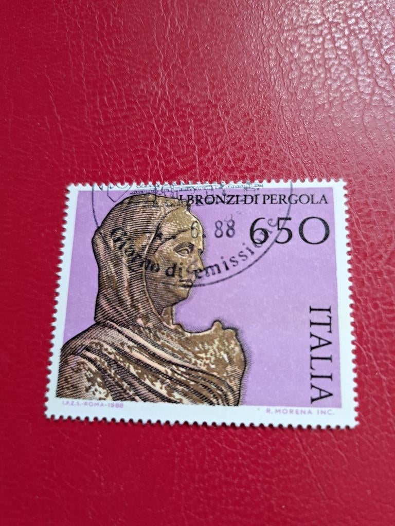 Italië postzegel 1988 Bronzi di Pergola gestempeld, Ophalen of Verzenden