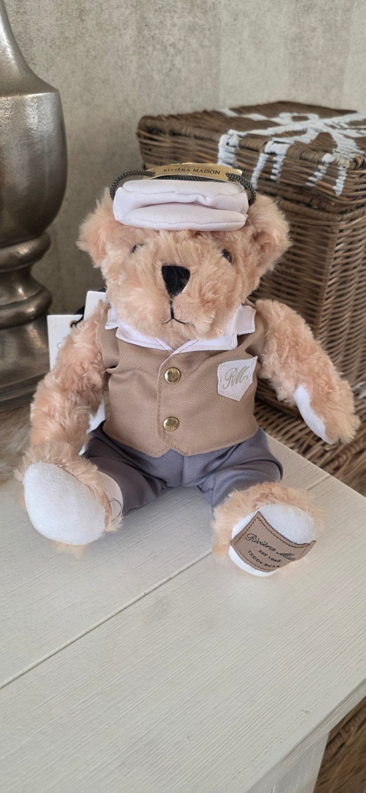 Riviera Maison Teddybeer met kleding en label, Overige merken, Beer, Nieuw, Ophalen of Verzenden