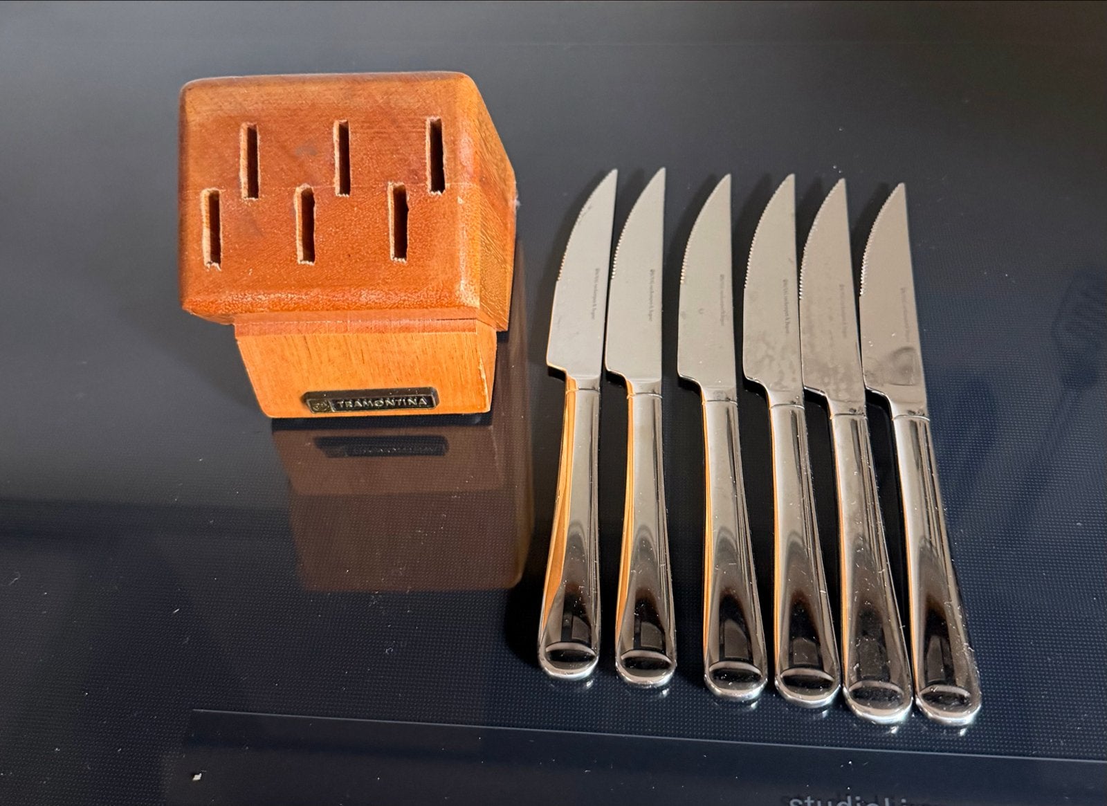 6 Steakmessen van Kempen en Begeer met messenblok, Royal Van Kempen & Begeer, Bestekset, Ophalen of Verzenden, Zo goed als nieuw
