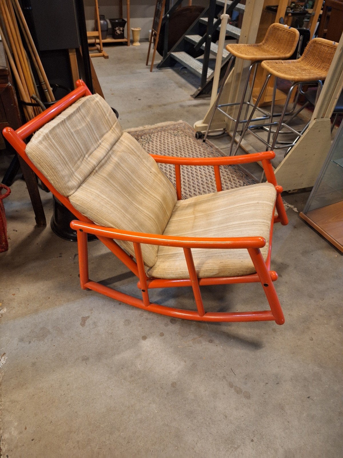 Vintage Oranje Schommelstoel met Kussens, Ophalen, Gebruikt, Overige kleuren, X