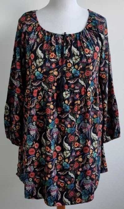 Made in Italy zwart tuniek met gekleurde prints mt. XL, Made in Italy, Zwart, Maat 46/48 (XL) of groter, Ophalen of Verzenden