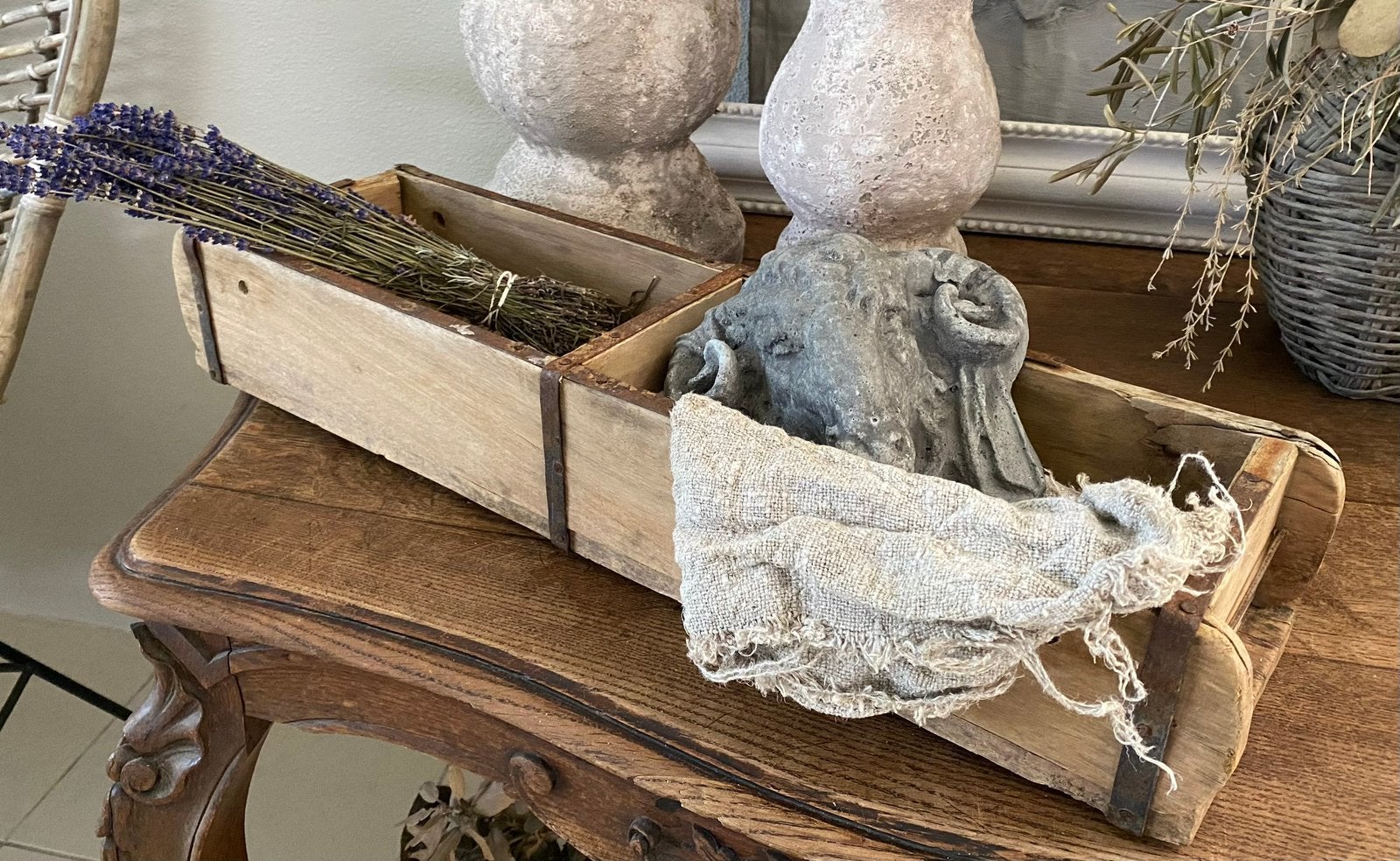 Dubbele oude houten steenmal - sober - landelijk - decoratie, Ophalen, Hout, Bruin, Landelijk