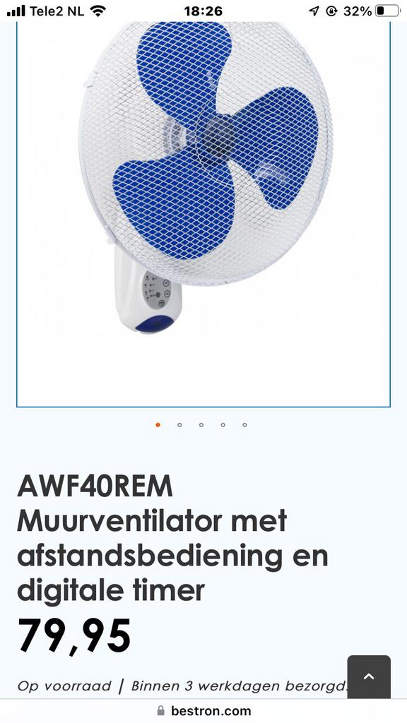 Muur Ventilator - Nieuw in doos!, Ophalen of Verzenden, Ventilator met afstandsbediening, Nieuw, Statiefventilator
