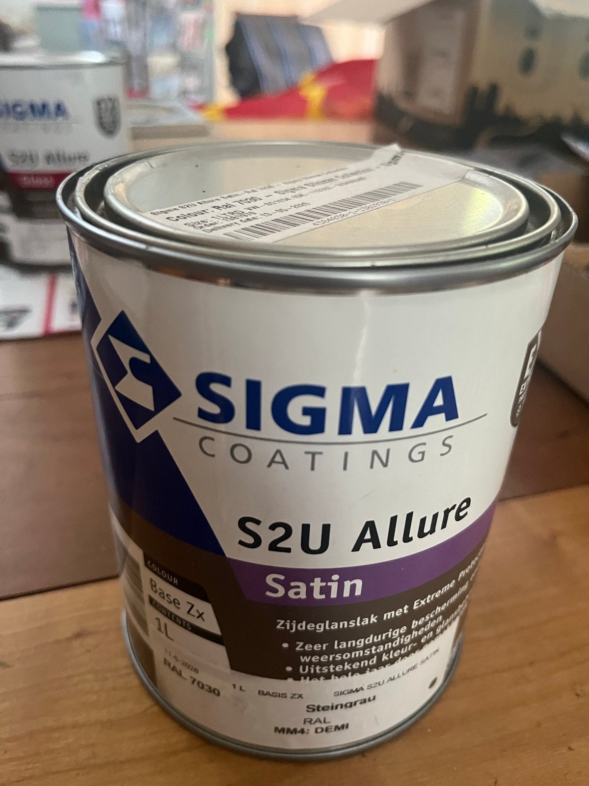 Sigma S2U Allure Satin RAL 7030 Steingrau 1L, Nieuw, Ophalen of Verzenden, Lak, Grijs
