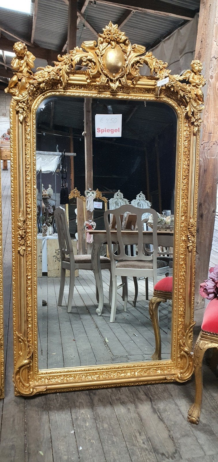 Gouden Spiegel met Barokke Details, Ophalen of Verzenden, Rechthoekig