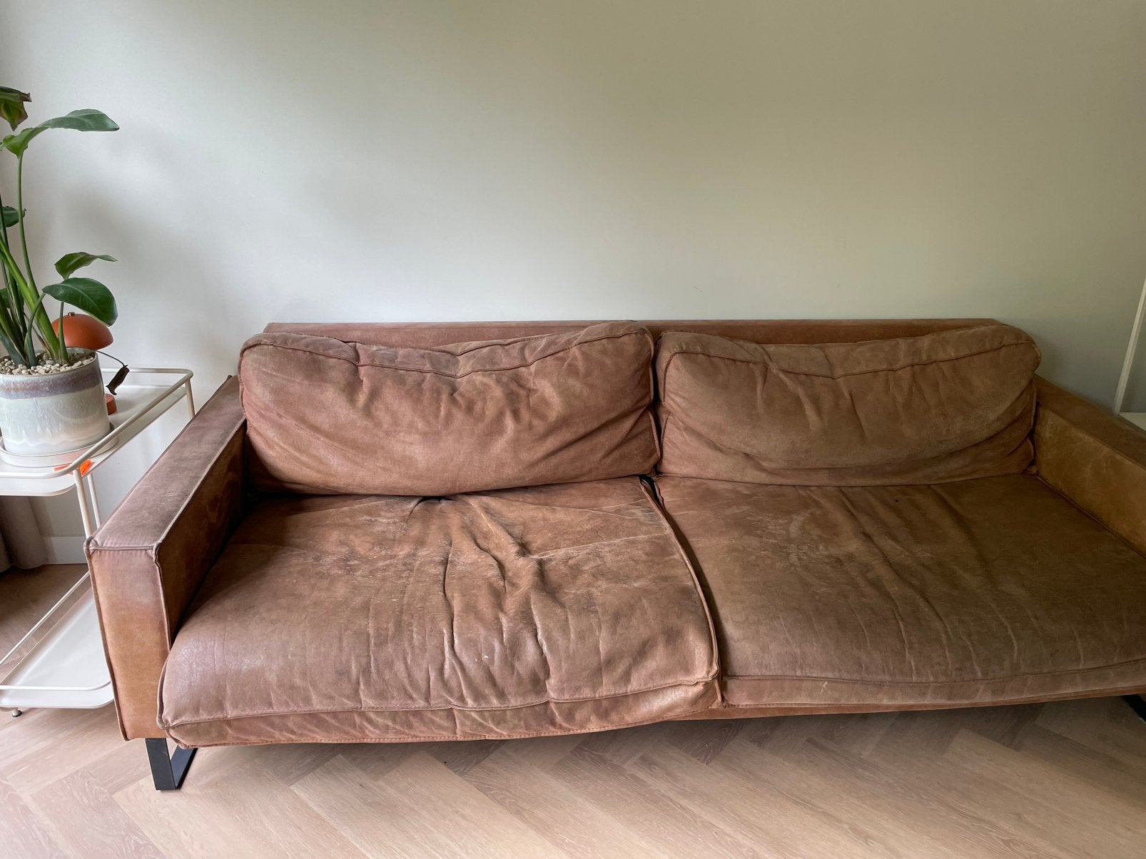 Comfortabele bruine leren bank - 2-3 persoons, Ophalen, Gebruikt, Driepersoons, Rechte bank