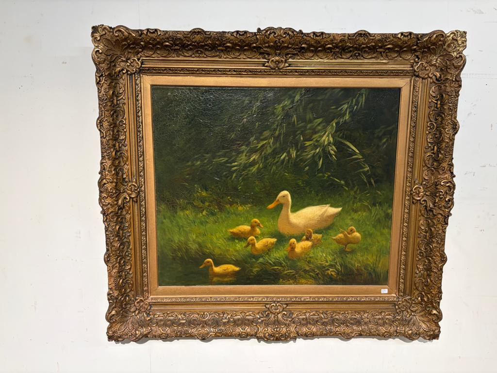 Schilderij Constant Artz: Eendenfamilie in Sierlijke Lijst, Ophalen