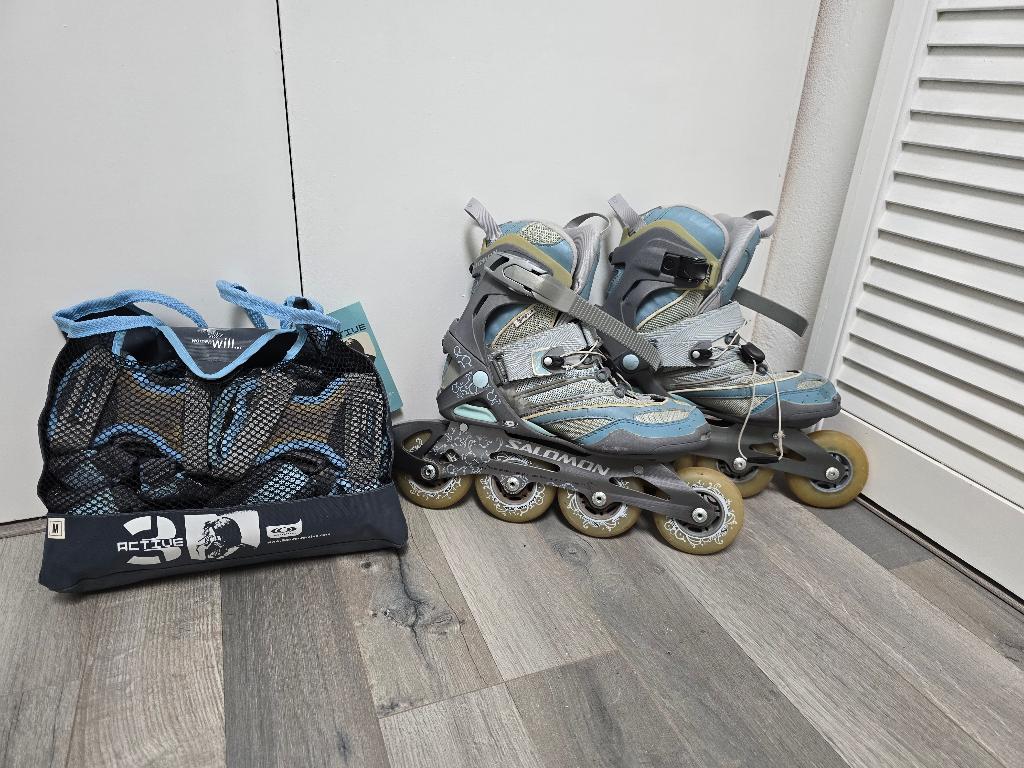 Dames Skeelers maat 38 Salomon inclusief bescherming, Sport en Fitness, Skeelers, Ophalen, Gebruikt, Salomon, Inline skates 4 wielen