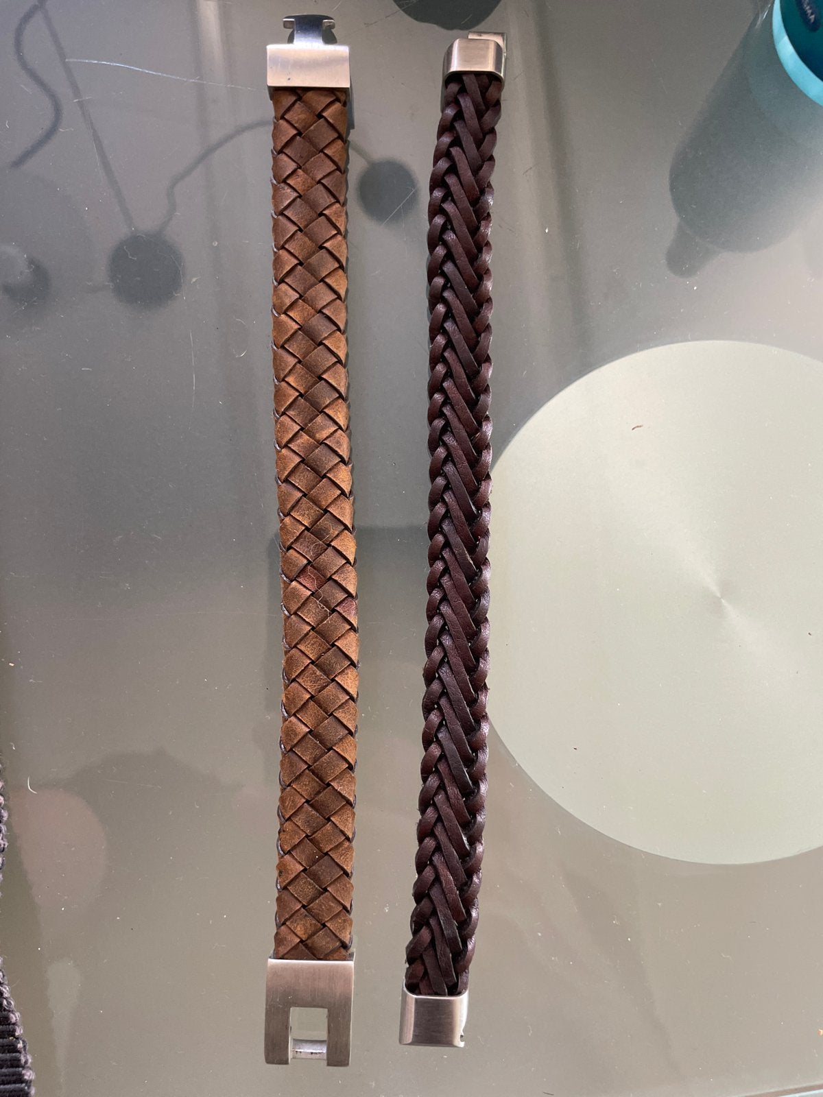 Gevlochten Leren Armbanden - Bruin en Donkerbruin, Sieraden, Tassen en Uiterlijk, Armbanden, Ophalen of Verzenden, Zo goed als nieuw