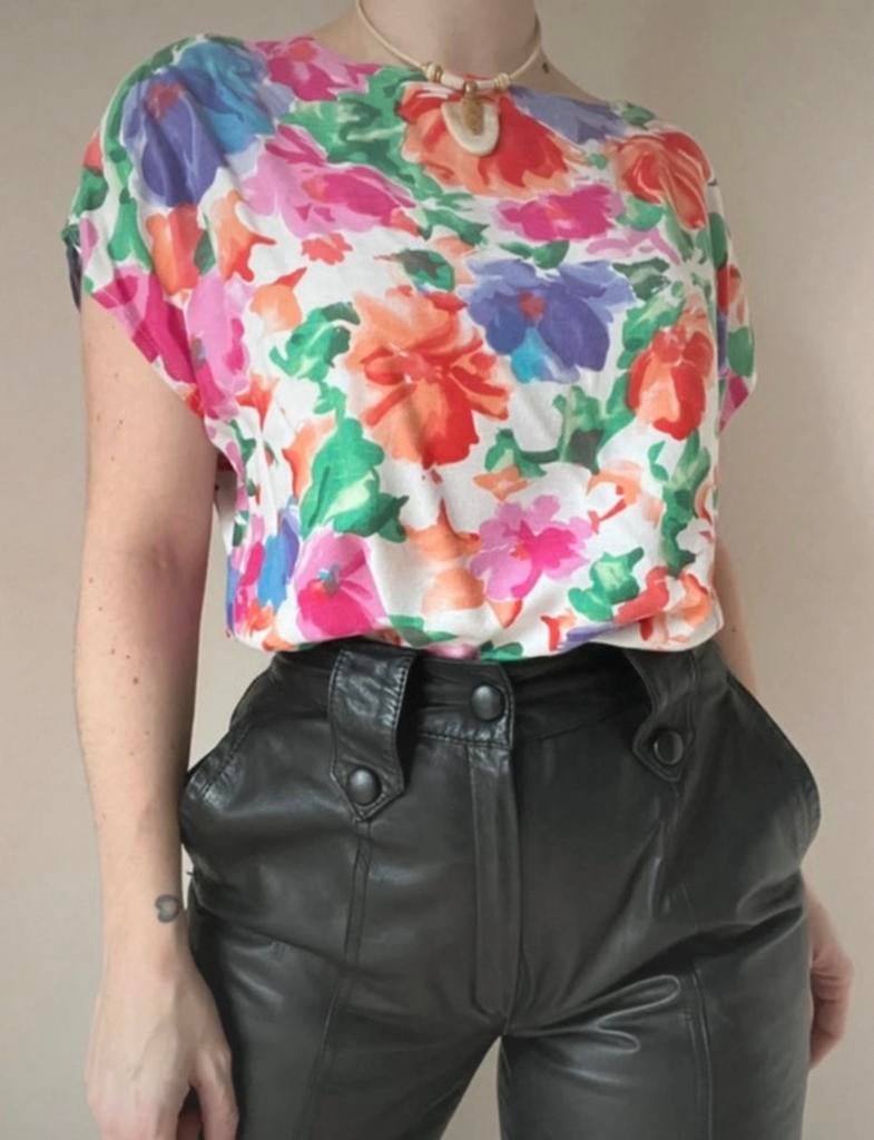 90s vintage print blouse, S/M. Bloem pastel boho bohemian, Kleding | Dames, Tops, Overige kleuren, Verzenden, Vintage, Korte mouw