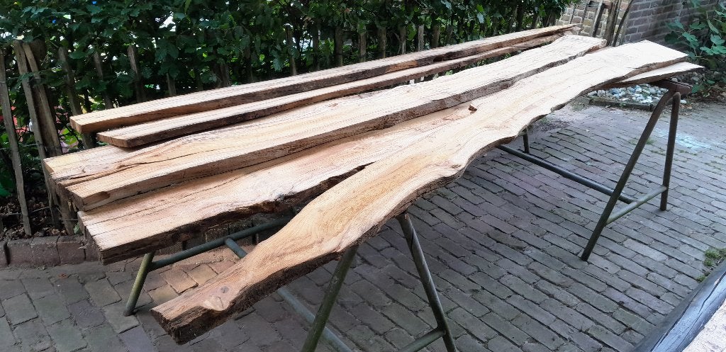 Eiken planken, nog 5 stuks, lengte 280 cm, Doe-het-zelf en Verbouw, Hout en Planken, Ophalen, 25 tot 50 mm, Eiken, 250 tot 300 cm