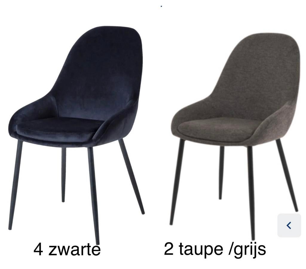6 stoelen zwart en taupe / grijs, Ophalen, Overige materialen, Zo goed als nieuw, Grijs