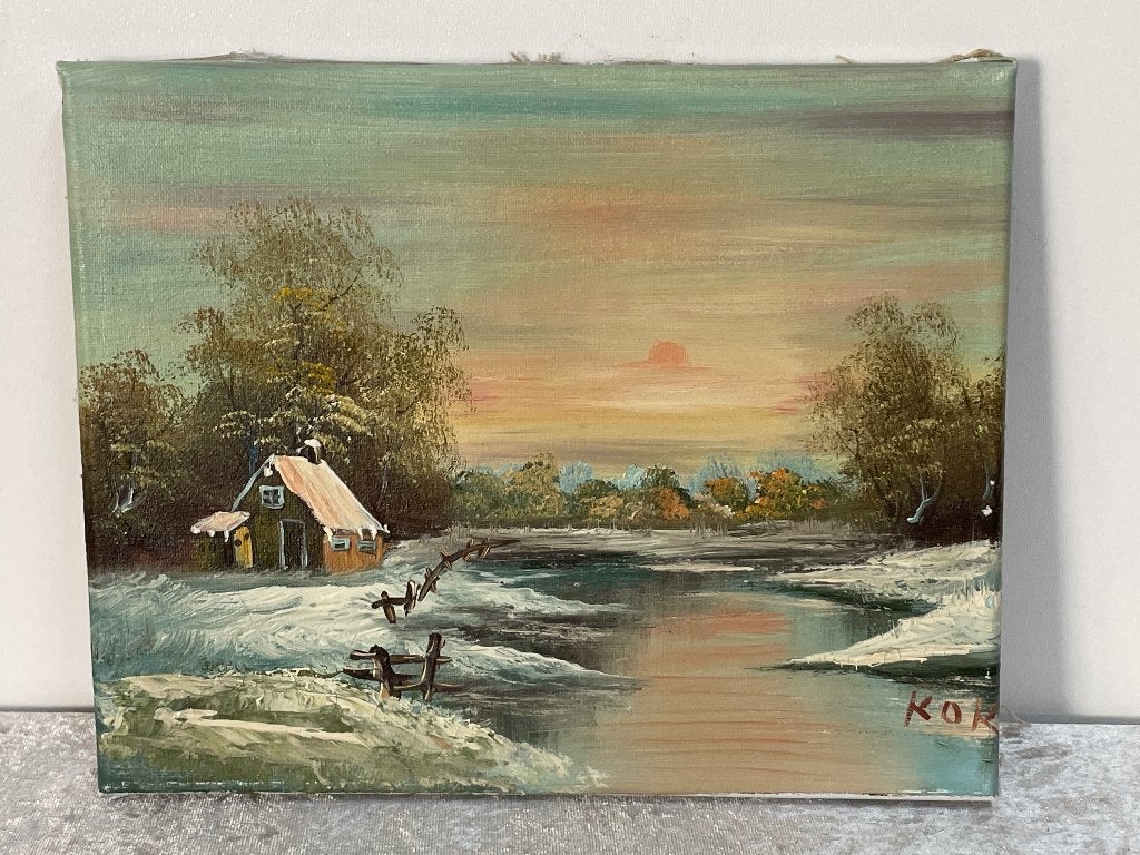 Schilderijtje Huisje aan Water ‘Kok’, Ophalen of Verzenden
