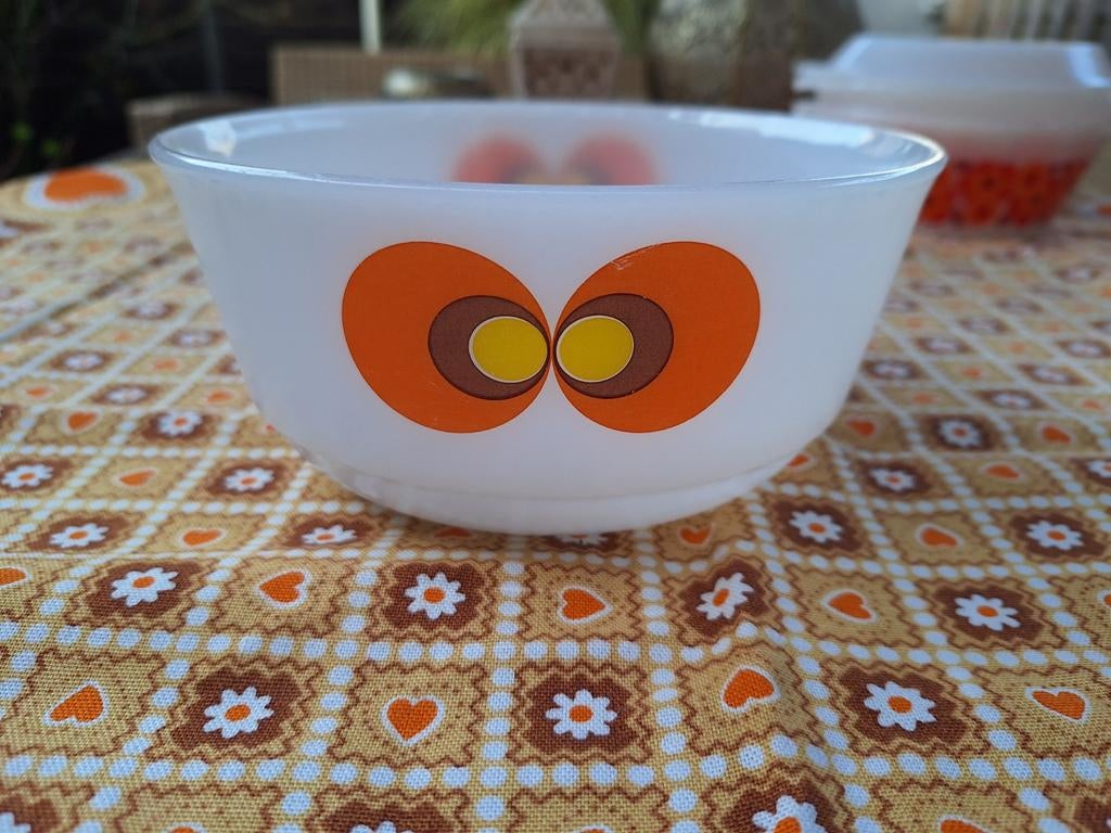 Vintage Schott Mainz schaal retro pauwenoog oranje jaren 70, Ophalen of Verzenden, Huis en Inrichting